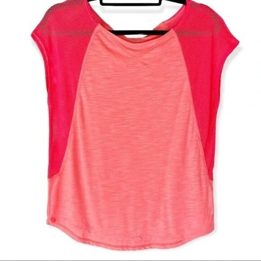 American‎ Eagle AEO Coral Pink Mesh Panel Athletic Short Sleeve Top M Summer Y2K